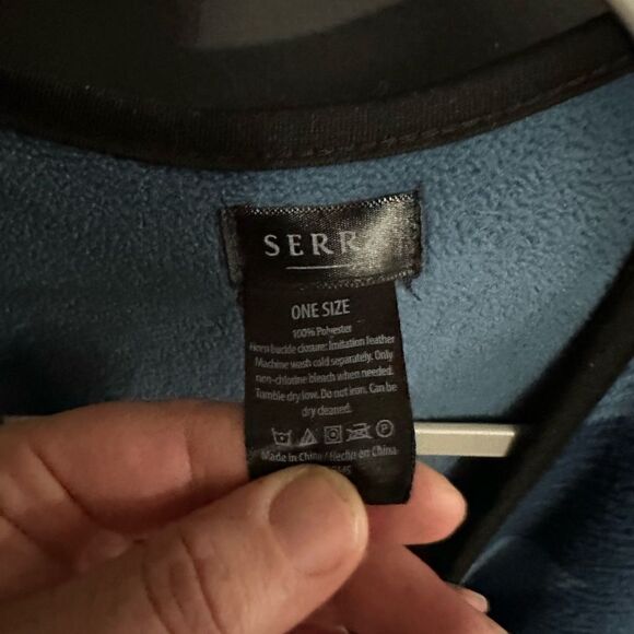 SERRA Women's Fleece Poncho Toggle Sides Geometric Blue Black One Size - Picture 7 of 9